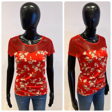 Dámske kvetované tričko červené melrose (36), s