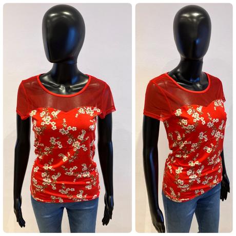 Dámske kvetované tričko červené melrose (36), s