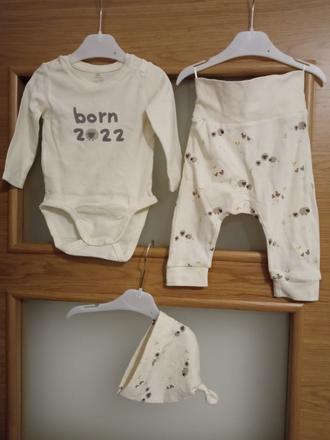 Trojset born in 2022 h&m body, nohavice, čiapka, h&m,68