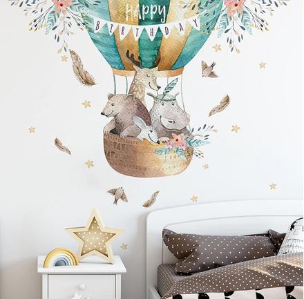 Nálepka na stenu - zvieratká v balóne, 