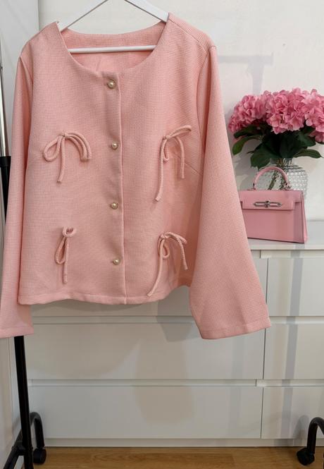 Ružový elegantný kabátik perličkové gombíky, 4xl