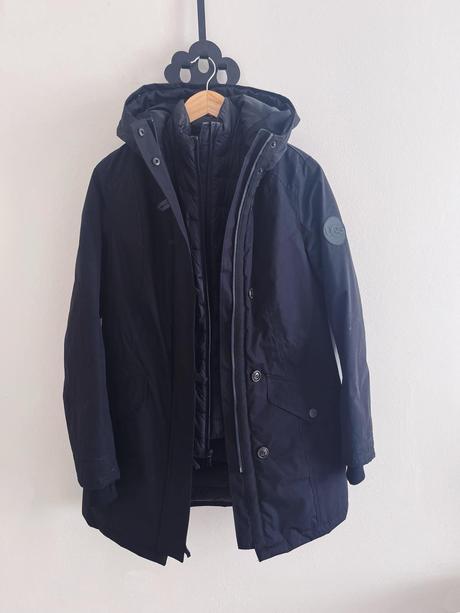 Ugg 2v1 zimná parka z peria a pravej kožušiny, xs