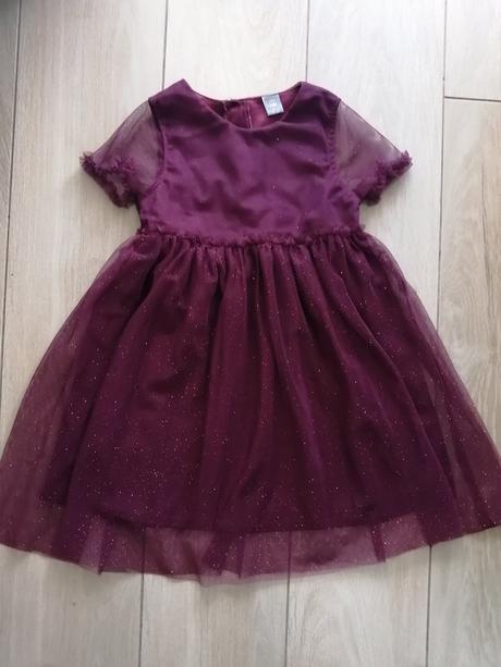 Bordové šaty, suknička s trblietkami, 122