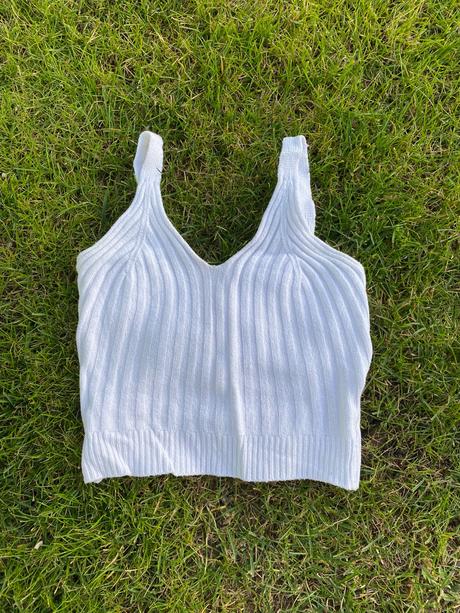 Biely pleteny croptop, xs