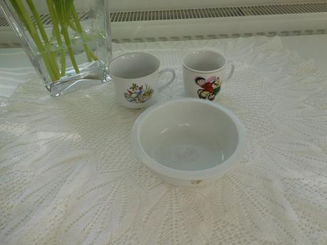 Hrnčeky detské+miska, porcelán, 