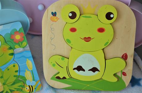 2x drevené puzzle-žabky,