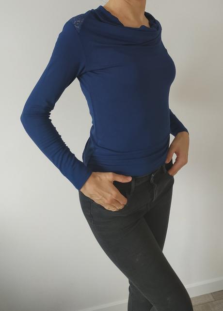 Tmavomodre tricko s cipkou orsay, vel. 36, orsay,36