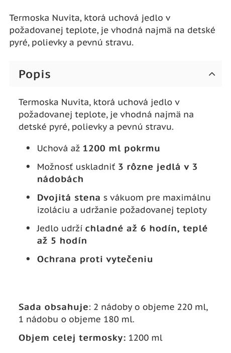 Nuvita termoska na jedlo,
