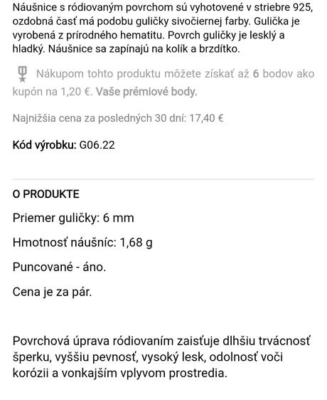 Strieborné náušnice, hematit,