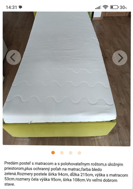 Predám posteľ, zachovalá,málo používaná, šírka (cm): 95,dĺžka (cm): 220