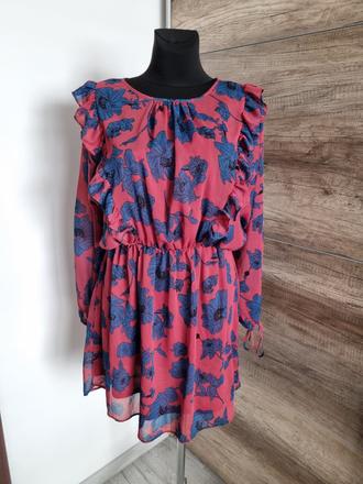 Tmavoružové kvetované šaty s volánmi, lee cooper,m