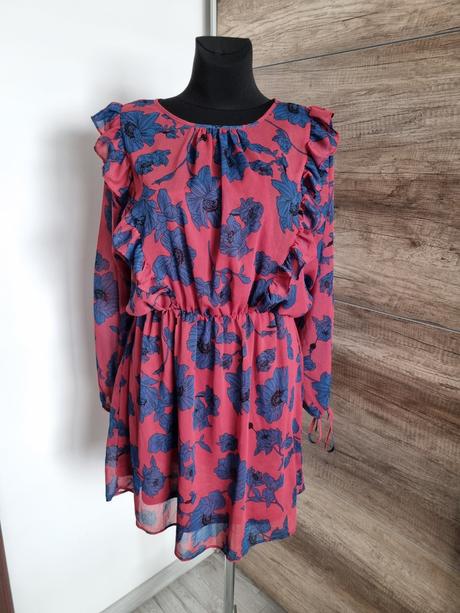 Tmavoružové kvetované šaty s volánmi, lee cooper,m