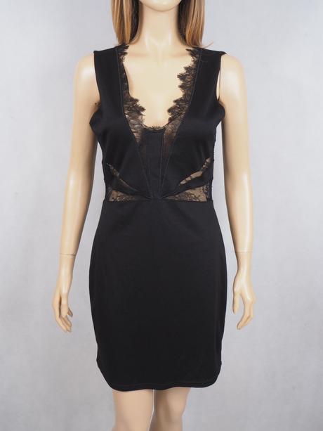 Kvalitné čierne šaty s čipkou rebecca stella, m