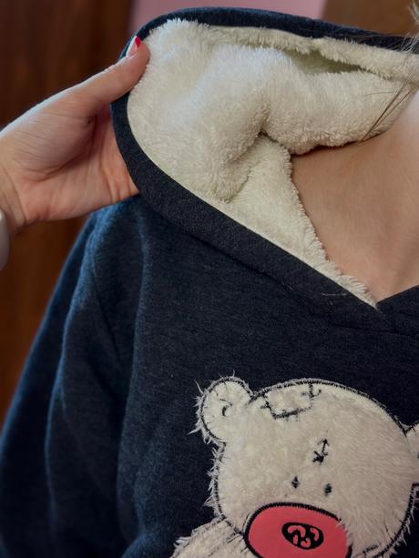 Mikina s medvedíkom a huňatou kapucňou, m