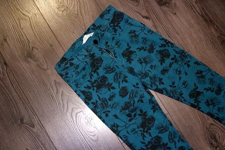 H&m nohavice, zelené kvietkované, 152/11-12y, h&m,152