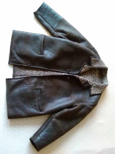 Zimný kožený kabat/ bunda s kožusinou, xl