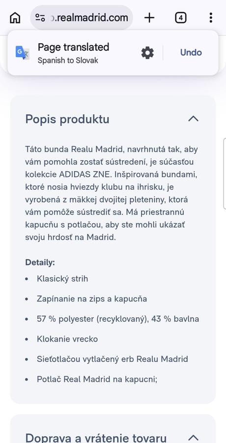 Pánska bunda adidas zne - orig (real madrid),veľ.l, adidas,l