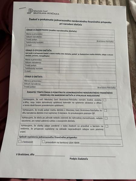 Je toto správne tlačivo na kočíkové?