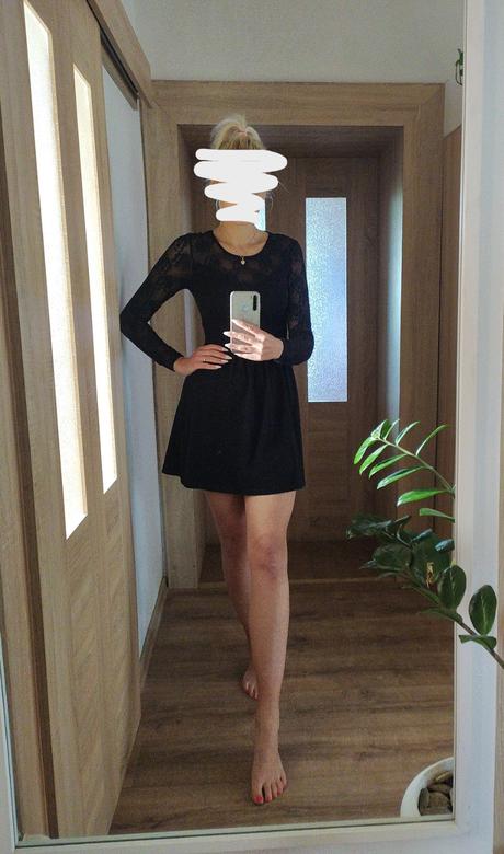 Čierne šaty s čipkovaným rukávom, only,xs