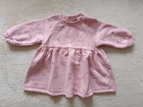 Teplejšie mikinové ružové šaty s malými kvetmi, f&f,68