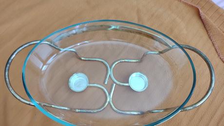 Servirovacia sklenena misa s ohrevom na 2 sviecky, 