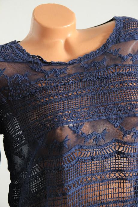 Tmavo modrý top s čipkou, only, m, only,m
