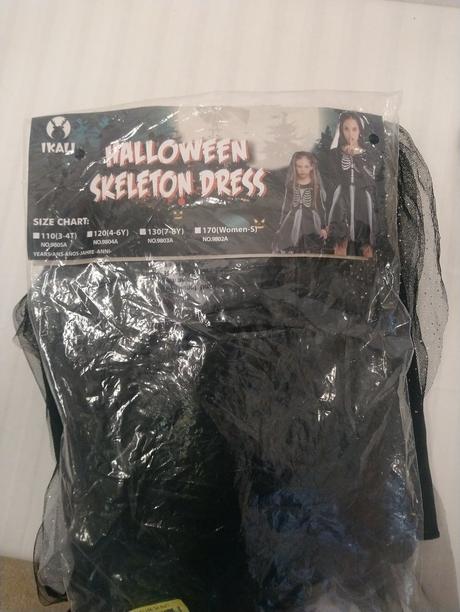 Strašidelný kostým šaty skeleton, 7-8r, 122-128 cm,