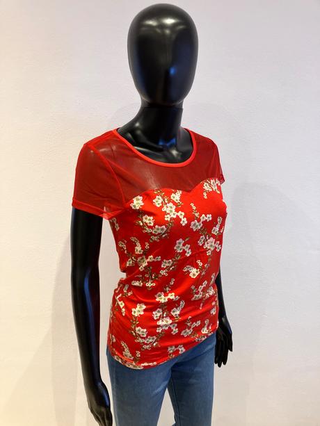 Dámske kvetované tričko červené melrose (36), s