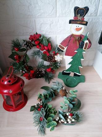 Vianočné dekorácie, svietnik, snehuliak, cencúle,, 