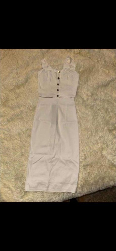 Set sukňa midi a crop top kremova bežova, m
