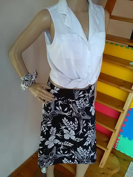 Čiernobiely set - sukňa, blúzka, šatka, h&m,m