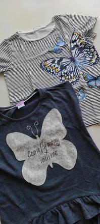 2x dievčenské tričko s motýľom, h&m,134