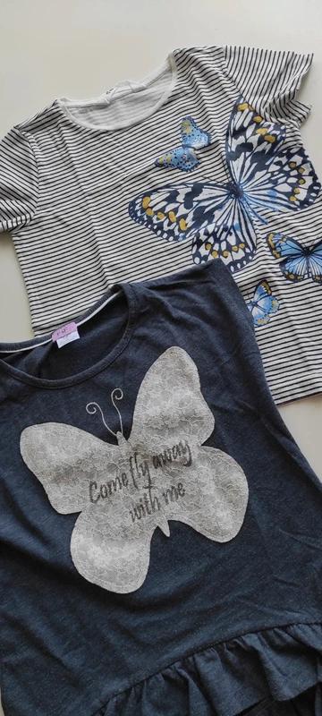 2x dievčenské tričko s motýľom, h&m,134