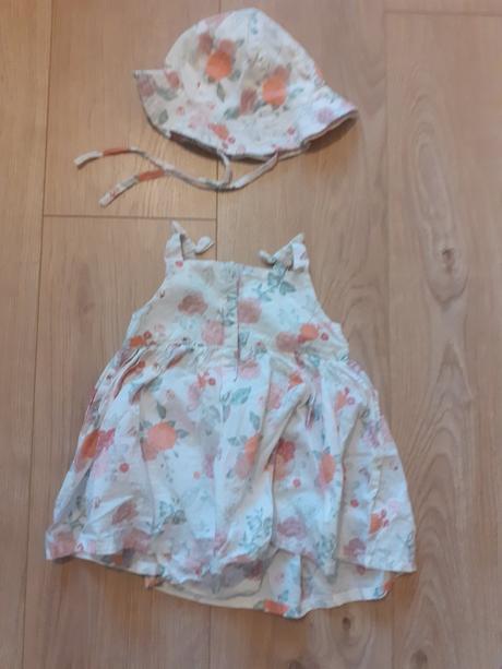 Letné šaty s všitým body v.74 súprava s klobúčikom, h&m,74