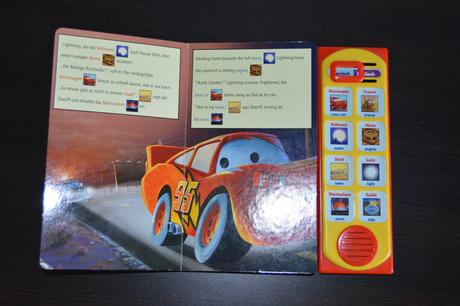 Detská hracia kniha cars v anj. a nem. jazyku, 