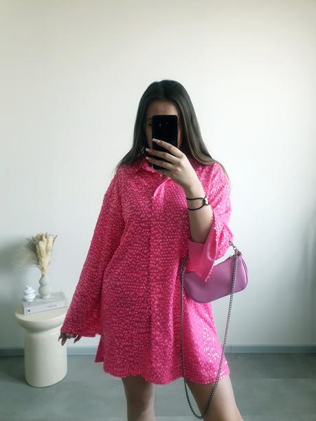 Ružové šaty s flitrami s/m, h&m,s