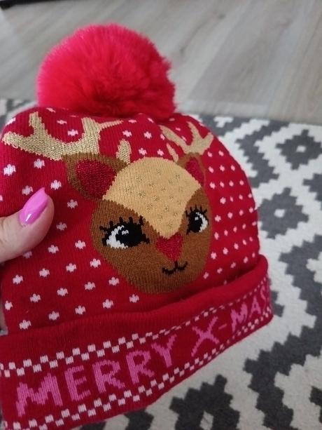 Červená čiapka s brmboľcom, h&m,128