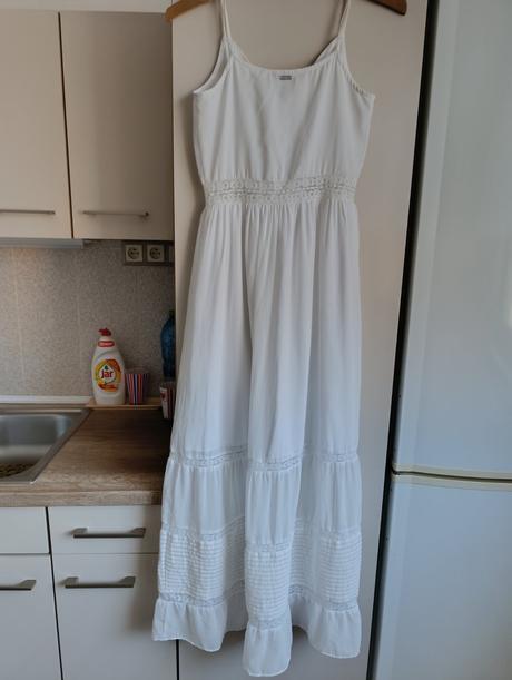 Biele boho maxi šaty guess s čipkou, guess,xs