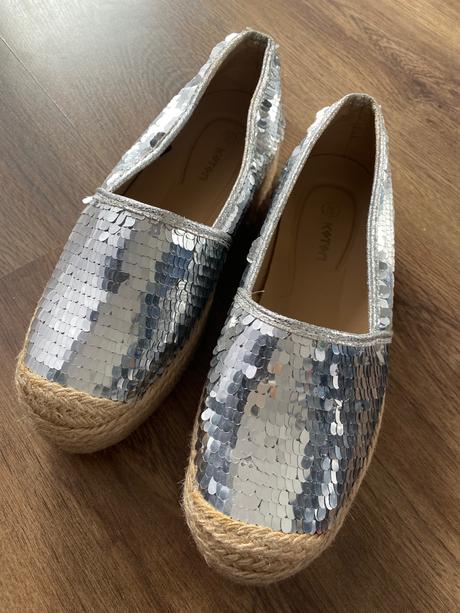 Flitrove strieborné espadrilky, 39