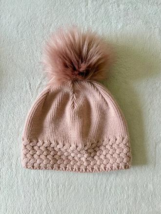 Dámska ružová pletená čiapka s brmbolcom, 