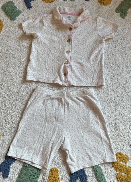 2x biele kvetované bavlnené pyžamo, f&f, 98, f&f,98