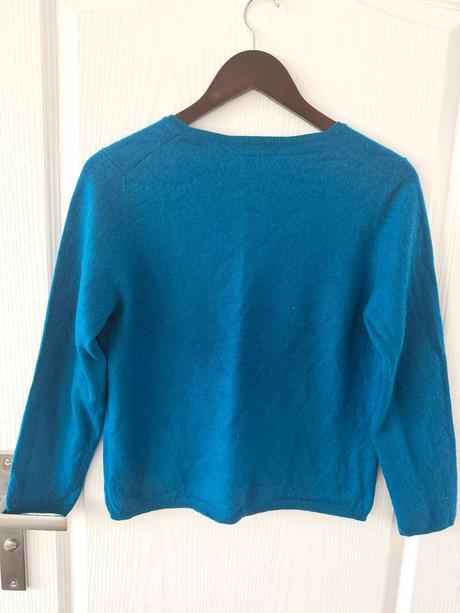 Tyrkysovo modrý kašmírový sveter, s