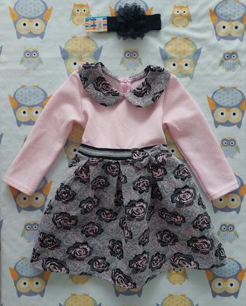 Slávnostné šaty s ružičkami a čelenkou veľ.92, 92