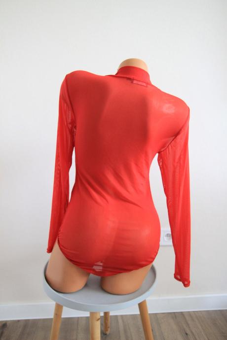 Červený sieťovaný body top, s, s