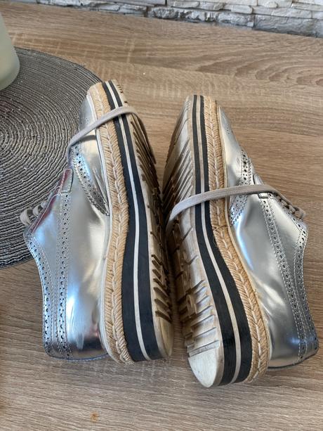 Prada silver leather lace-up derby shoe 38.5, prada,38