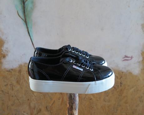 Dámske kožené tenisky superga na platforme v laku, 40
