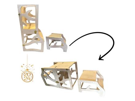 Učiaca veža, písací stolík, stolička, schodík, tab,