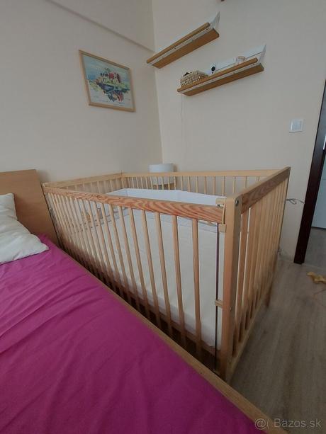 Nová borovicová postieľka s matracom a výbavou, šírka (cm): 75,dĺžka (cm): 140