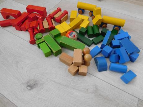 Retro-drevené kocky stavebnica, 