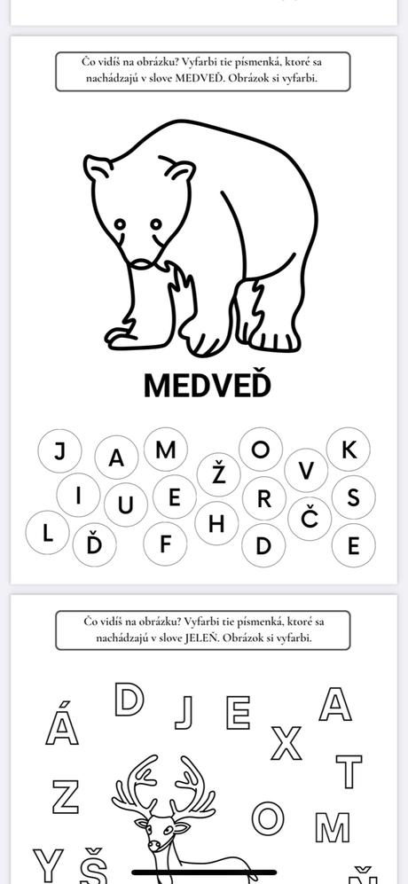 Pracovne listy lesné zvieratá,